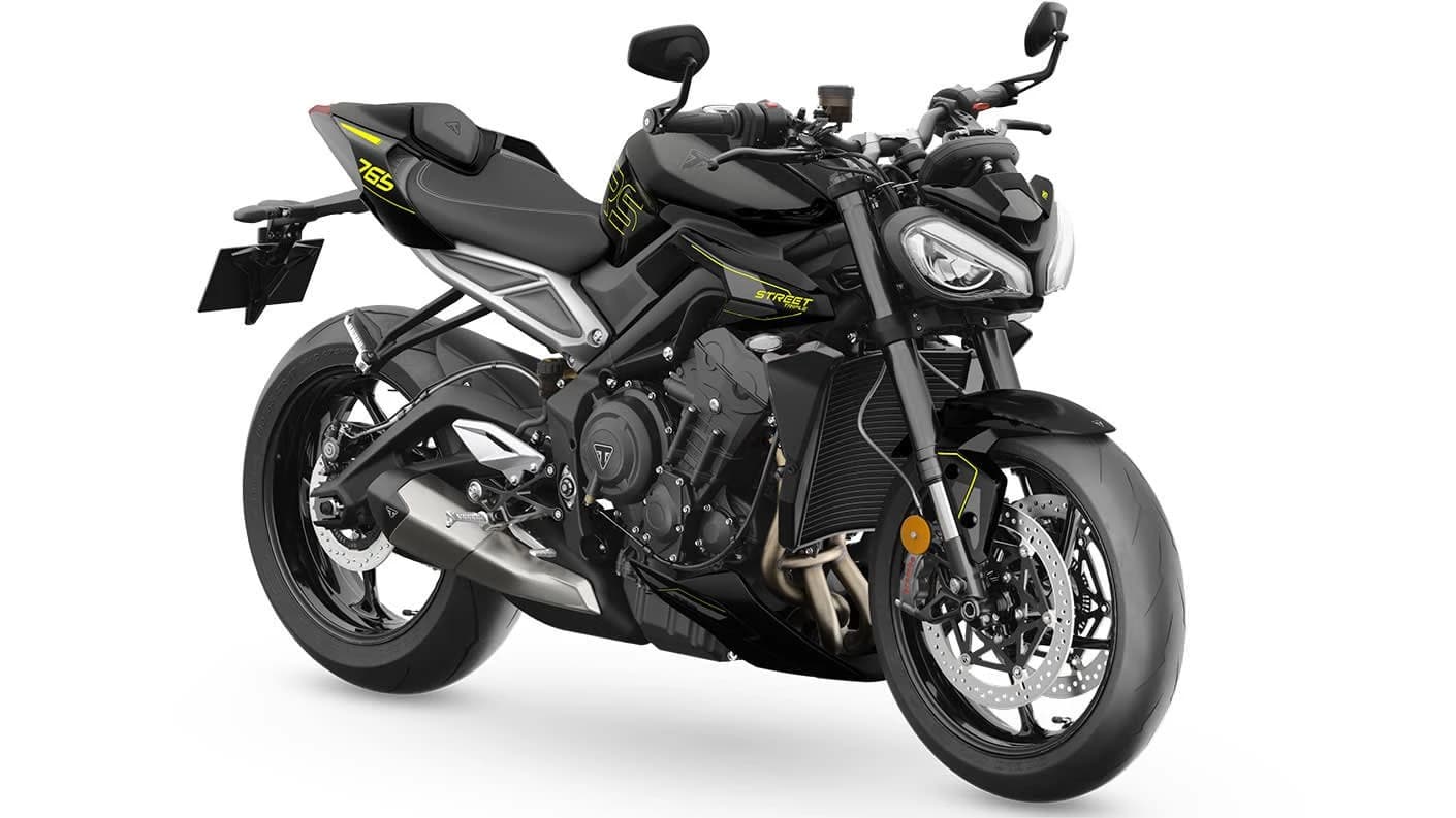 Triumph Street Triple 765 RS motorcycle in studio view