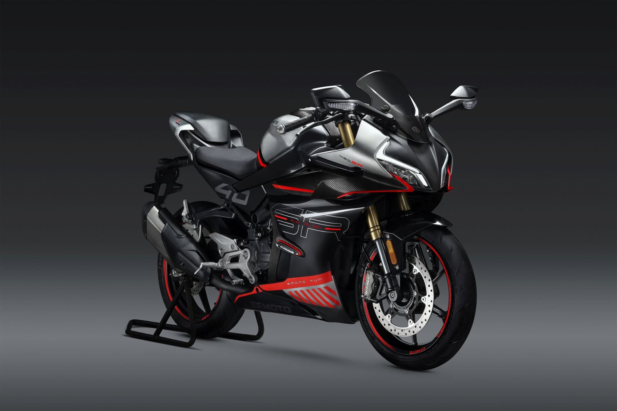 CFMOTO 450SR sport motorcycle in studio view