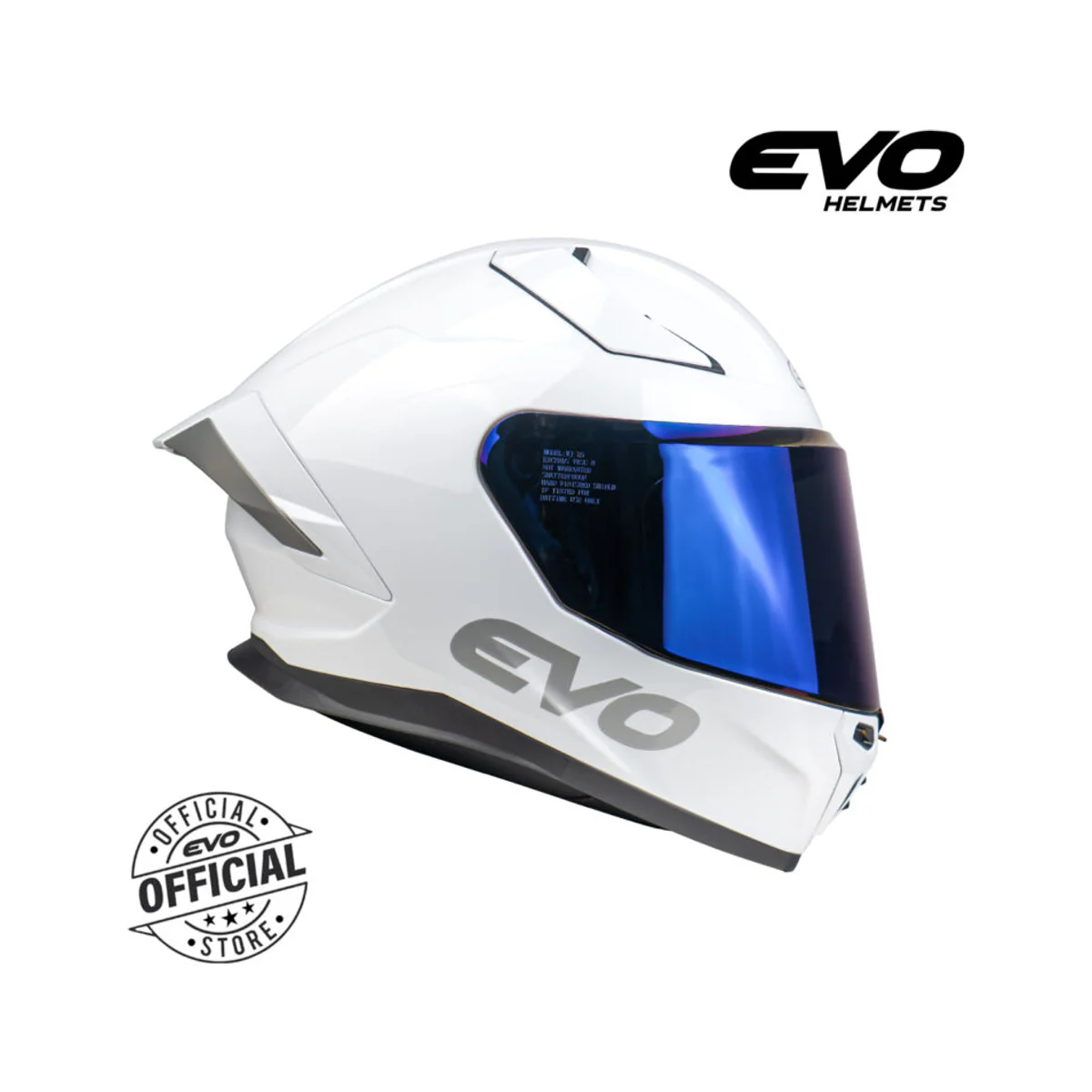EVO M2 full-face motorcycle helmet in glossy pearl white