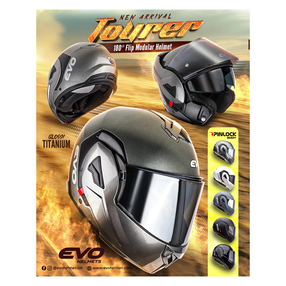 EVO Tourer 180-degree flip modular motorcycle helmet