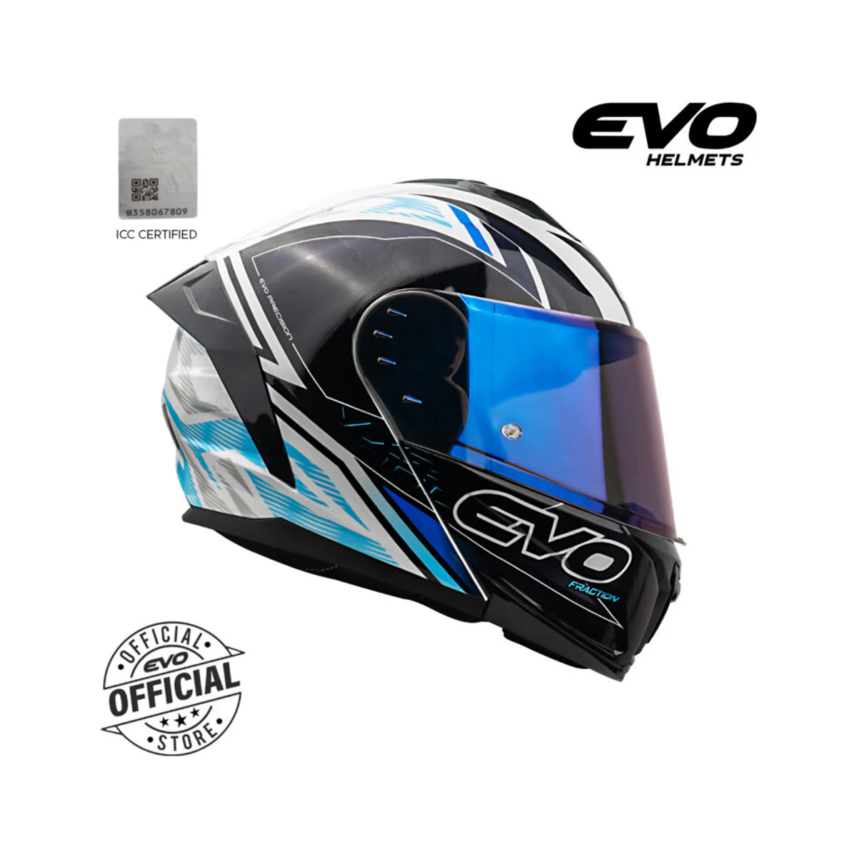 EVO VXR-8000 modular motorcycle helmet in black and blue