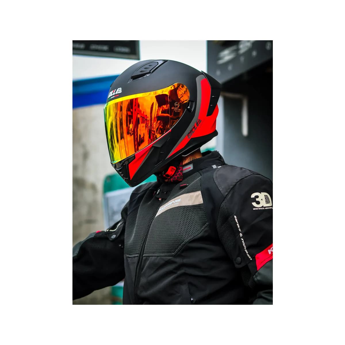 Gille Adira Eclipse full-face motorcycle helmet in matte black and red