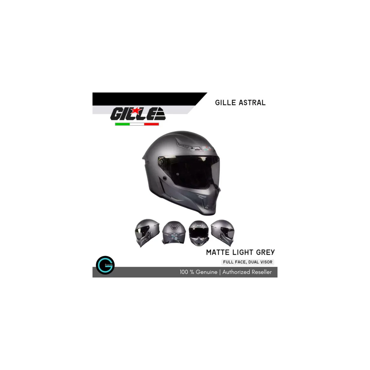 Gille Astral full-face motorcycle helmet in matte light gray