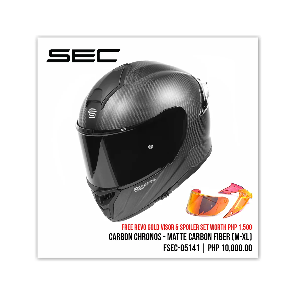 SEC Carbon Chronos full-face motorcycle helmet in matte carbon fibre