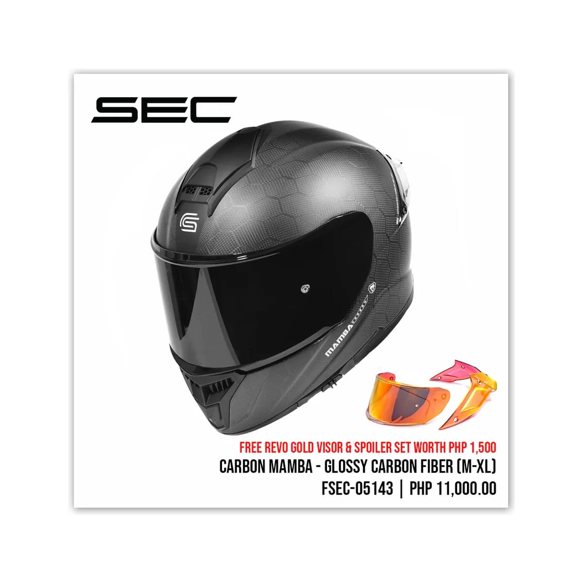 SEC Carbon Mamba full-face motorcycle helmet in glossy carbon fibre