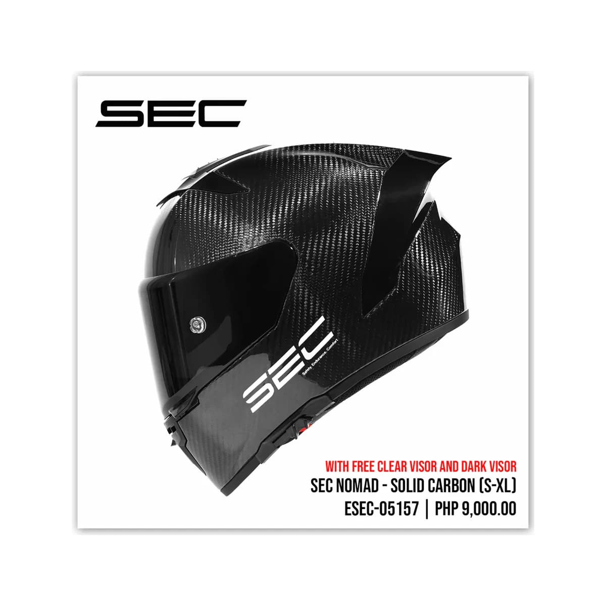 SEC Nomad full-face motorcycle helmet in solid carbon