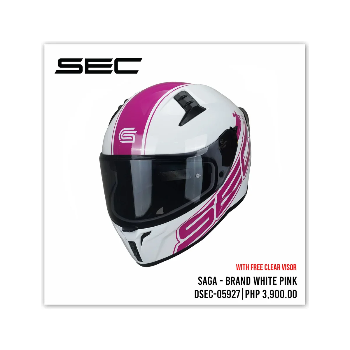 SEC SAGA modular motorcycle helmet in white and pink