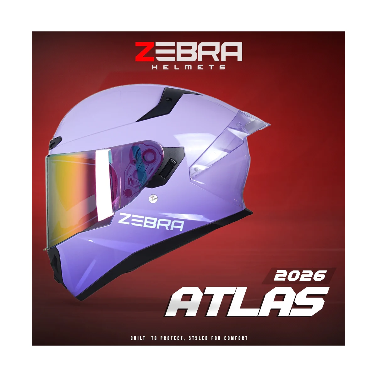 Zebra Atlas 2026 full-face motorcycle helmet in purple