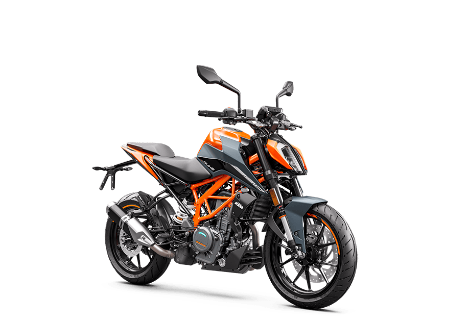KTM 390 Duke 2023 motorcycle in studio view