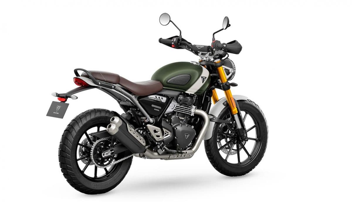 Triumph Scrambler 400 X motorcycle in studio view